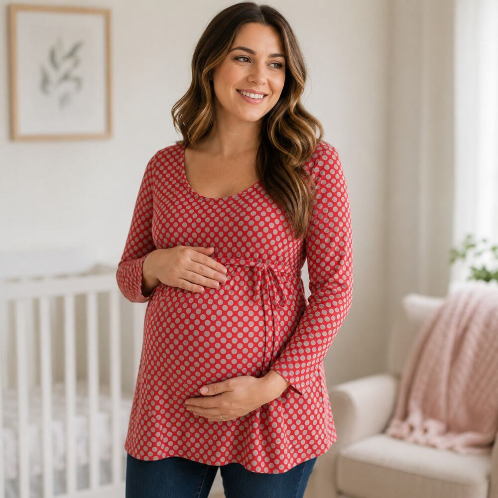 Gap Red Gray Polka Dot Maternity Blouse Top Sz XS